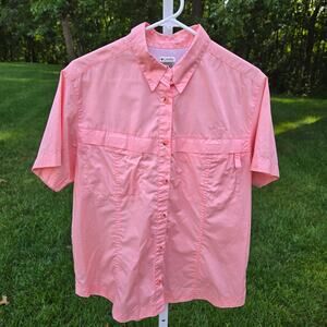 Columbia Vented Shirt Coral Flamingo Bay Fishing Gorpcore Short Sleeve sz Large